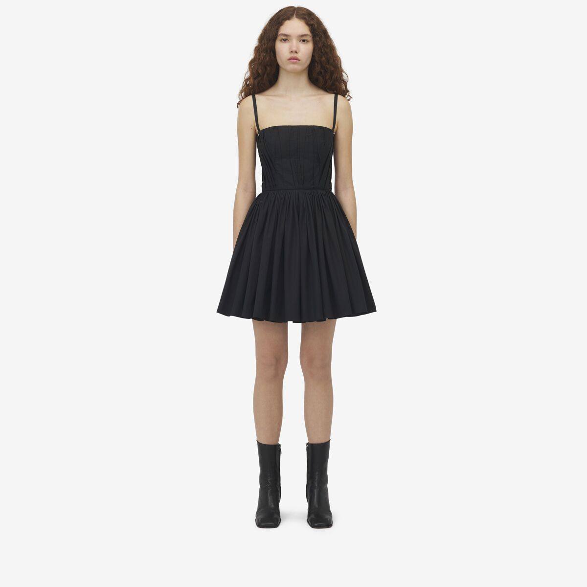 Alexander McQueen Women's Black Gathered Mini Dress - 12 (Cotton)